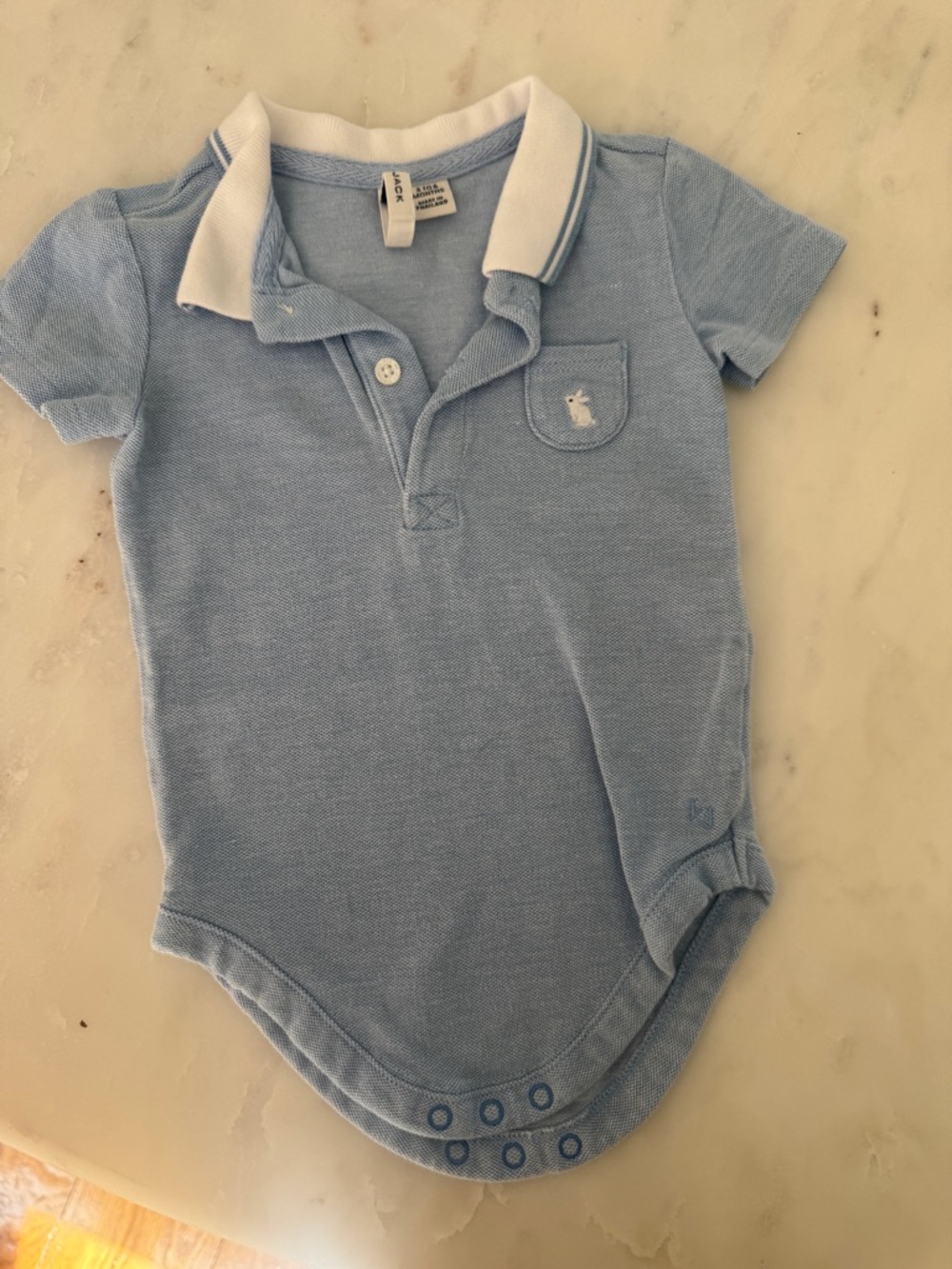 Janie and Jack Light Blue Polo-Style Baby Bodysuit with White Collar Trim